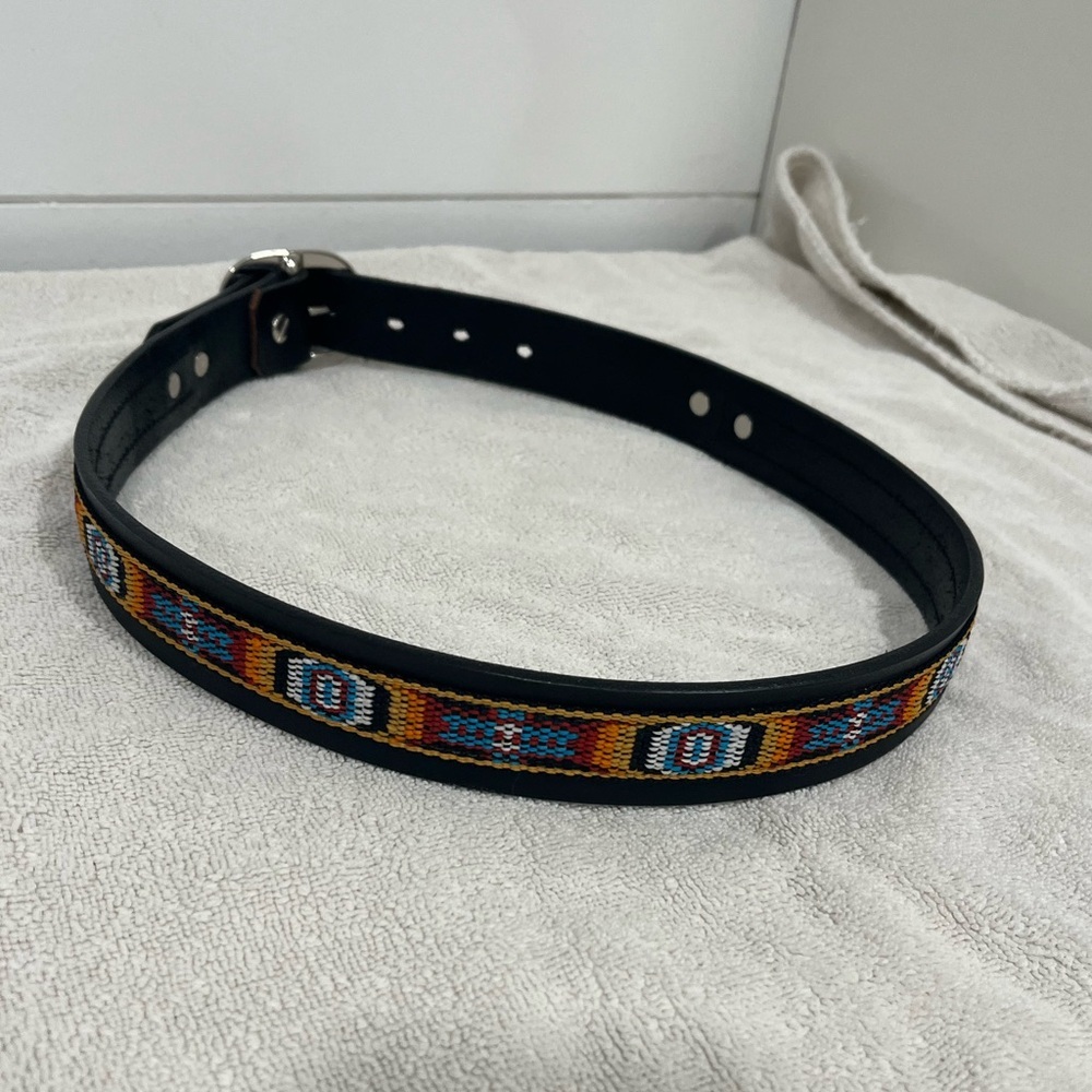 Leather Southwestern Beaded belt with silver detail - Small